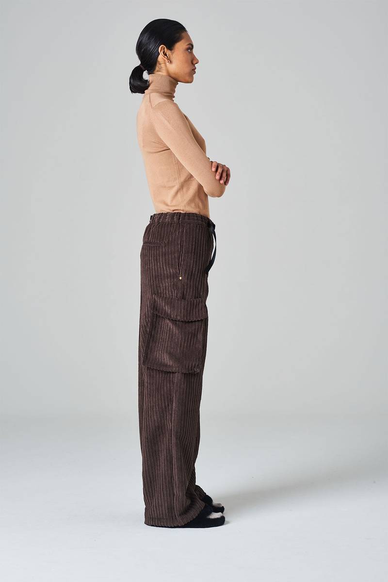 White Sand Pantalone Tasconato In Velluto A Coste