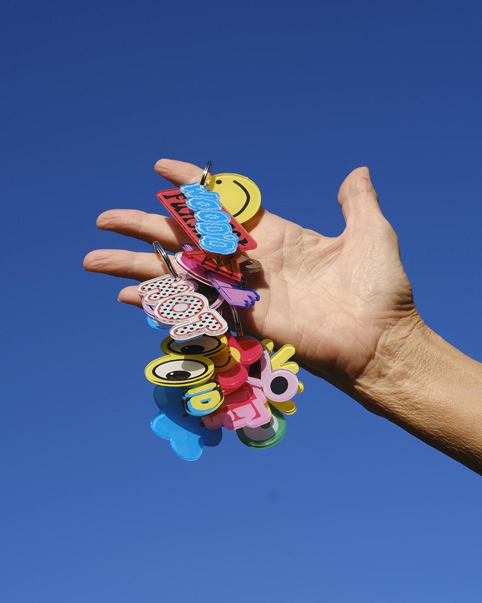 Wood'd Crazy Smile Keychain