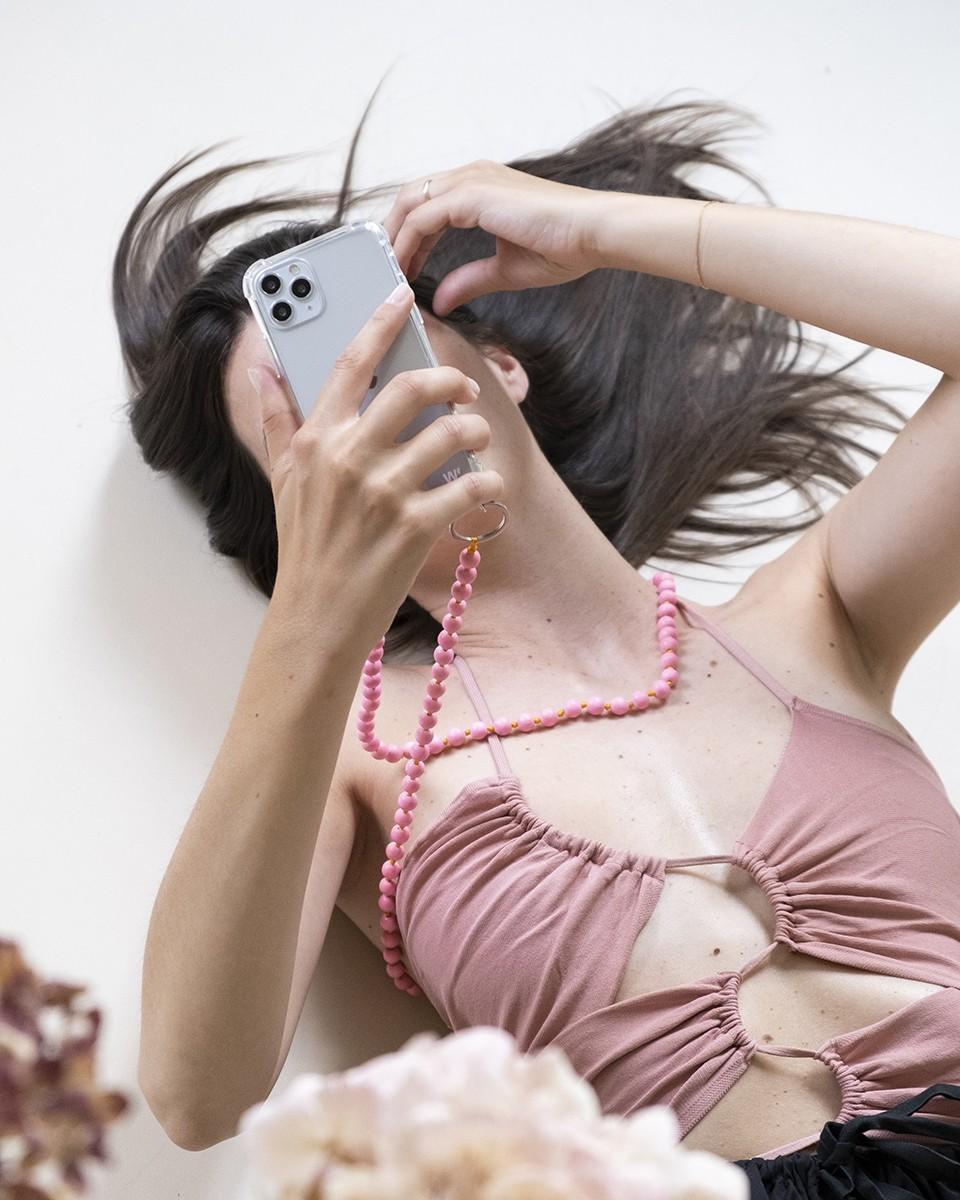 Wood'd Pearls Pink Necklace