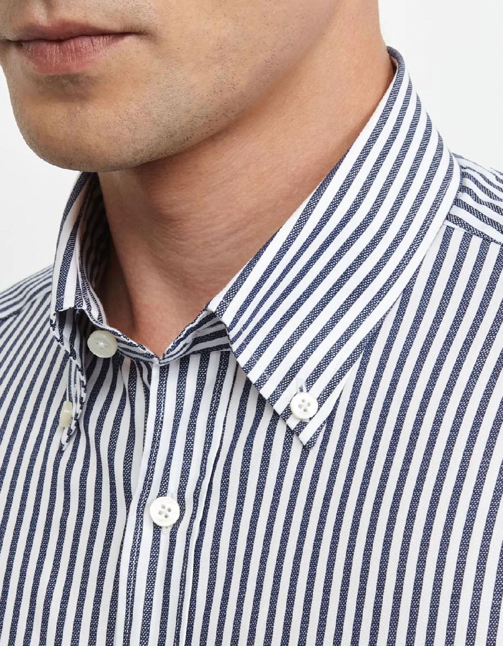 Xacus Camicia Collo button down Righe Armaturato Blu scuro