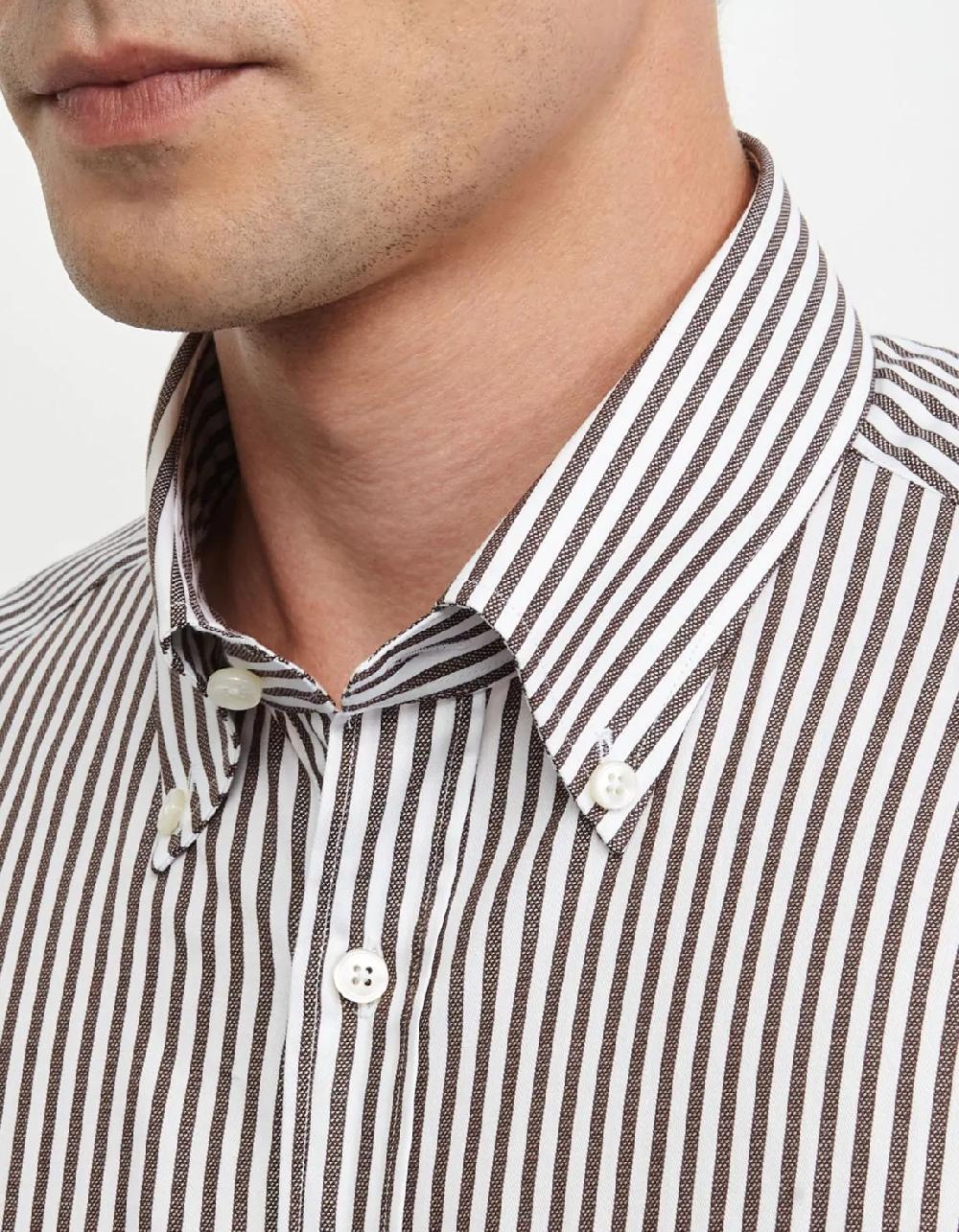 Xacus Camicia Collo button down Righe Armaturato Marrone