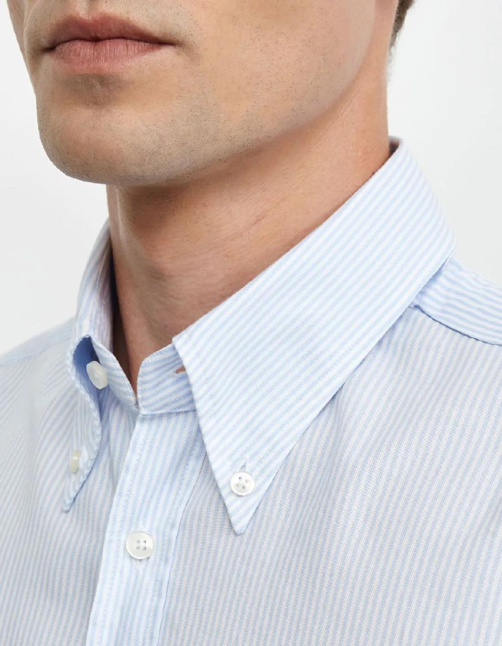 Xacus Camicia Collo button down Righe Oxford Celeste chiaro