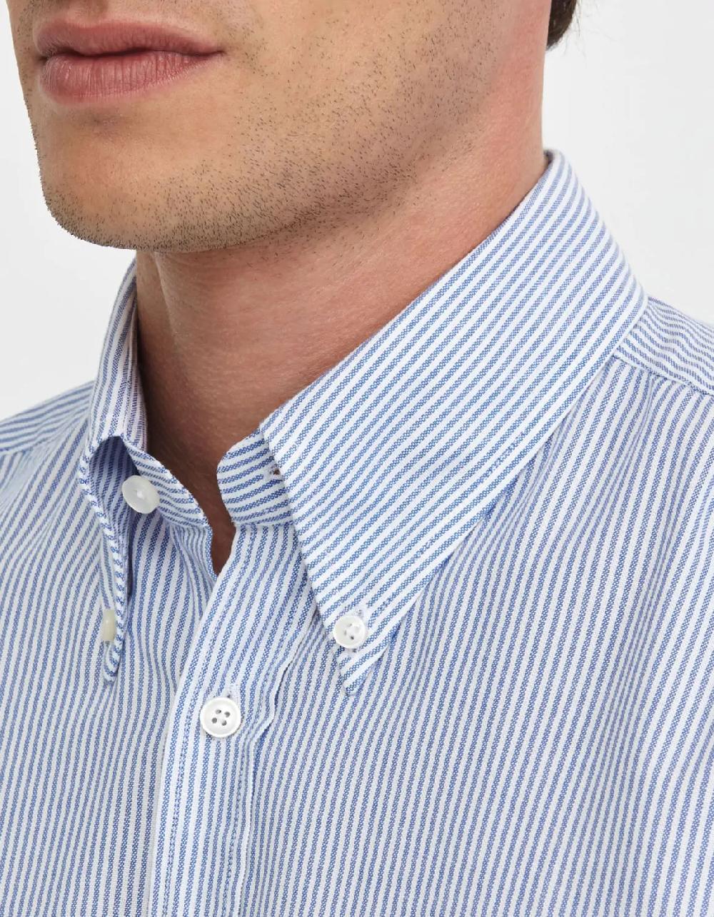 Xacus Camicia Collo button down Righe Oxford Celeste scuro