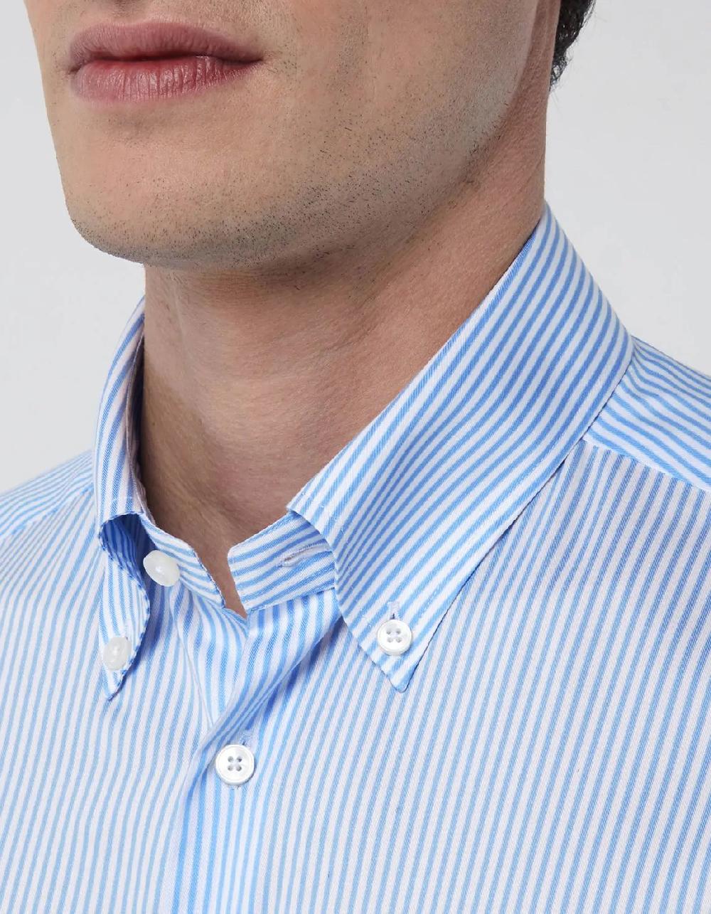 Xacus Camicia Collo button down Righe Twill Celeste