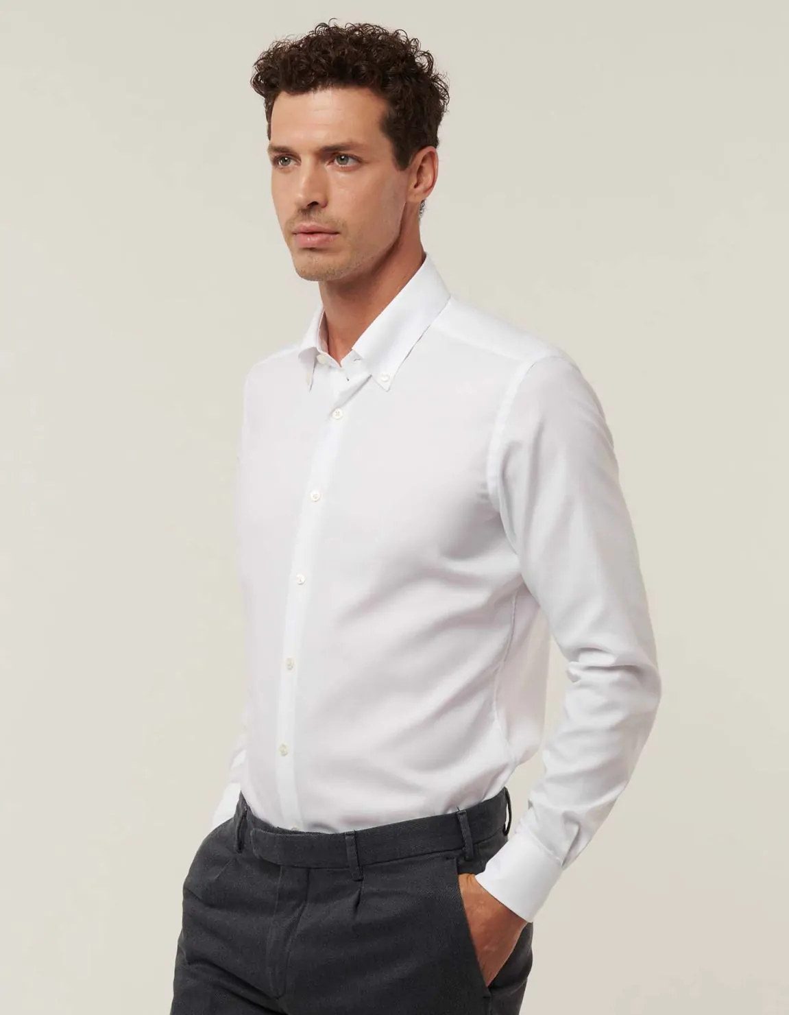 Xacus Camicia Collo button down Tinta Unita Oxford Bianco