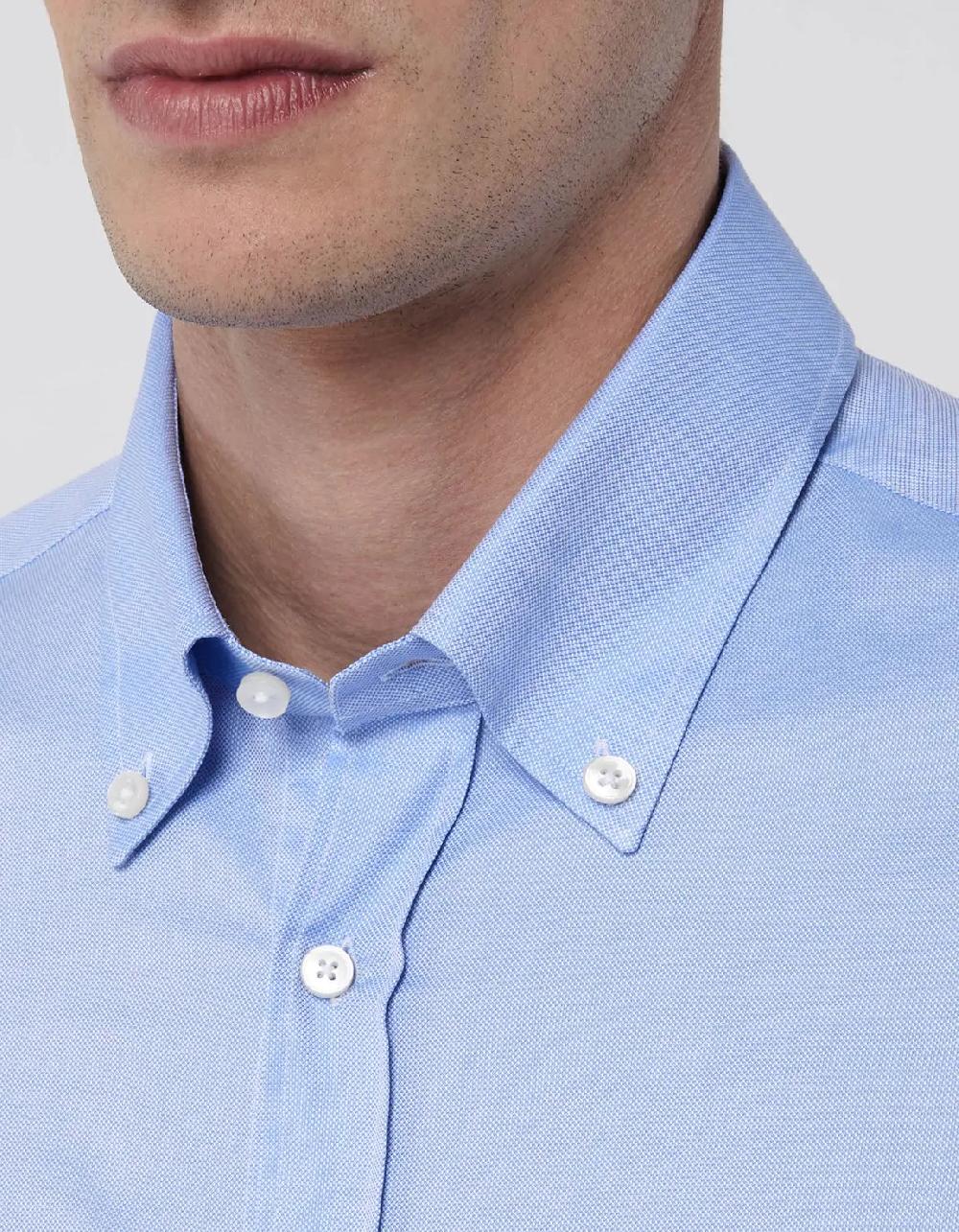 Xacus Camicia Collo button down Tinta Unita Oxford Celeste scuro