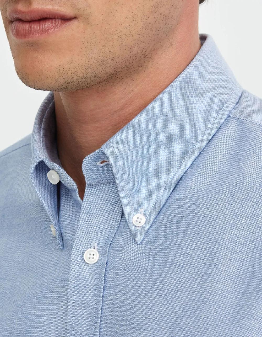 Xacus Camicia Collo button down Tinta Unita Oxford Celeste chiaro