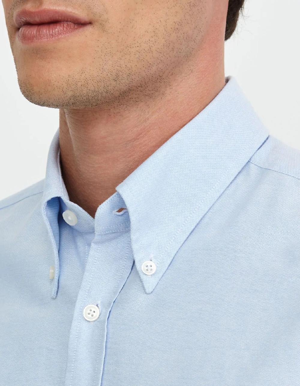 Xacus Camicia Collo button down Tinta Unita Oxford Celeste chiaro