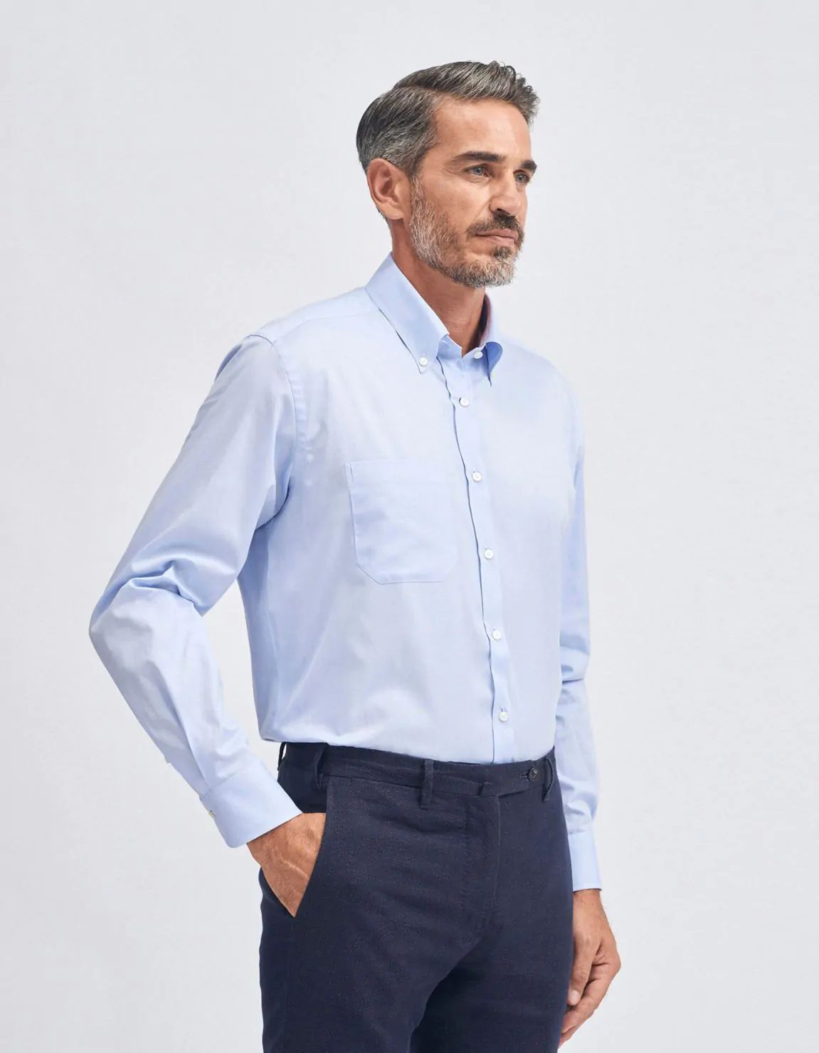 Xacus Camicia Collo button down Tinta Unita Pin point Celeste