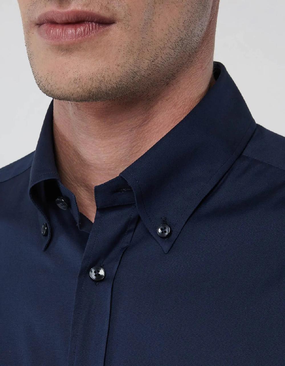 Xacus Camicia Collo button down Tinta Unita Popeline Blu navy