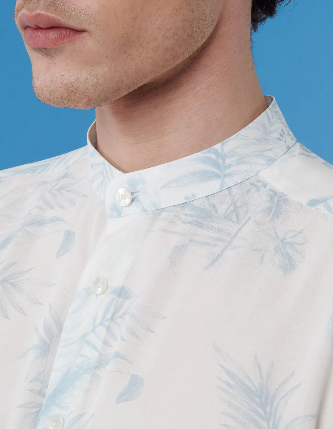 Xacus Camicia Collo coreano Fantasia Viscosa Celeste chiaro