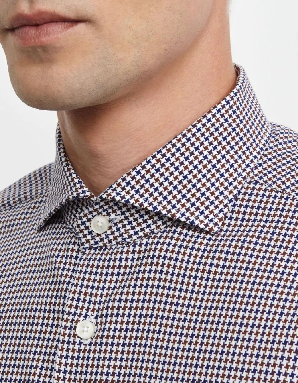 Xacus Camicia Collo francese Fantasia Armaturato Marrone