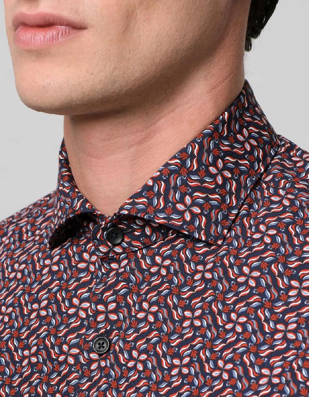 Xacus Camicia Collo francese Fantasia Popeline Rosso fuoco