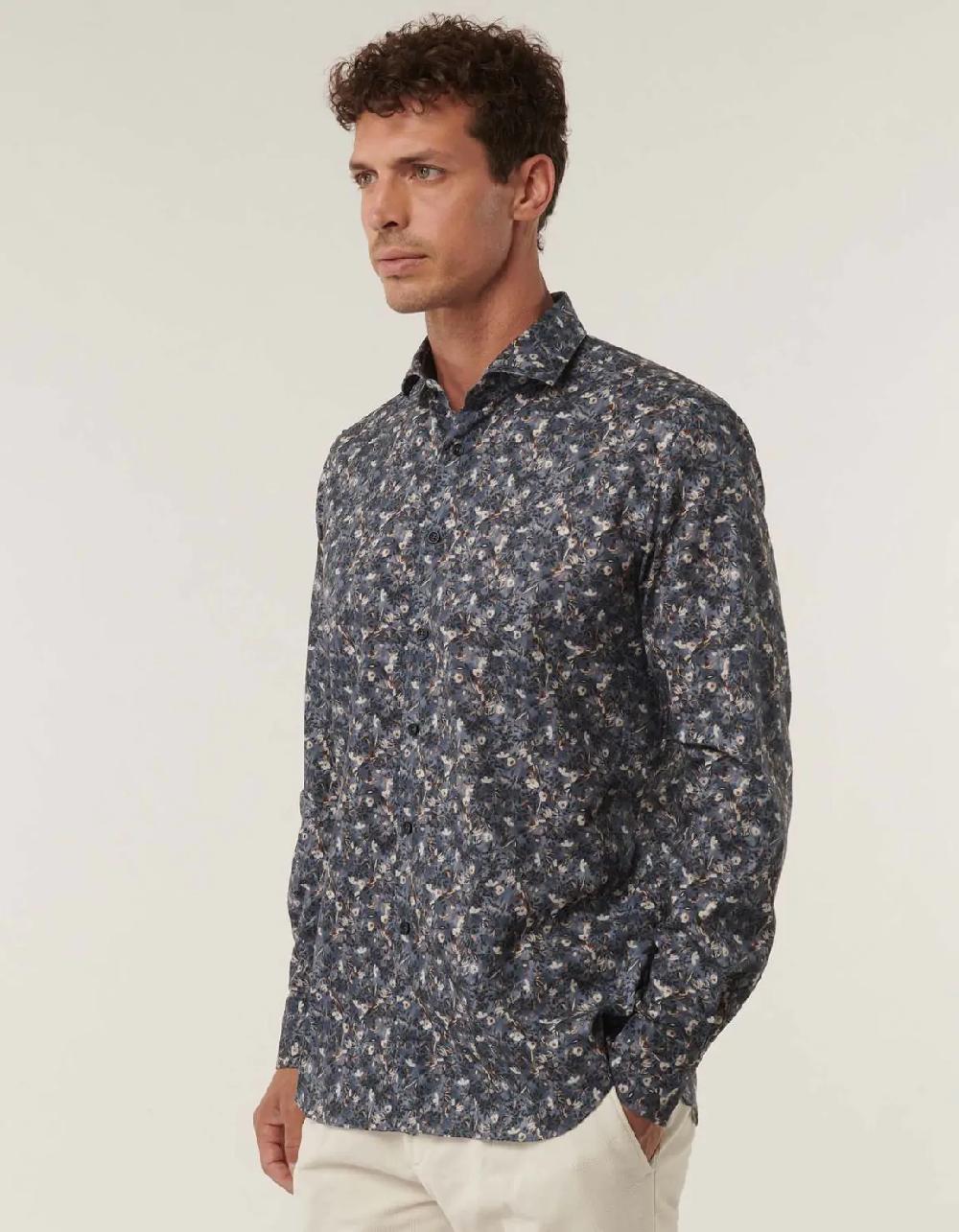 Xacus Camicia Collo francese Fantasia Twill Blu bianco