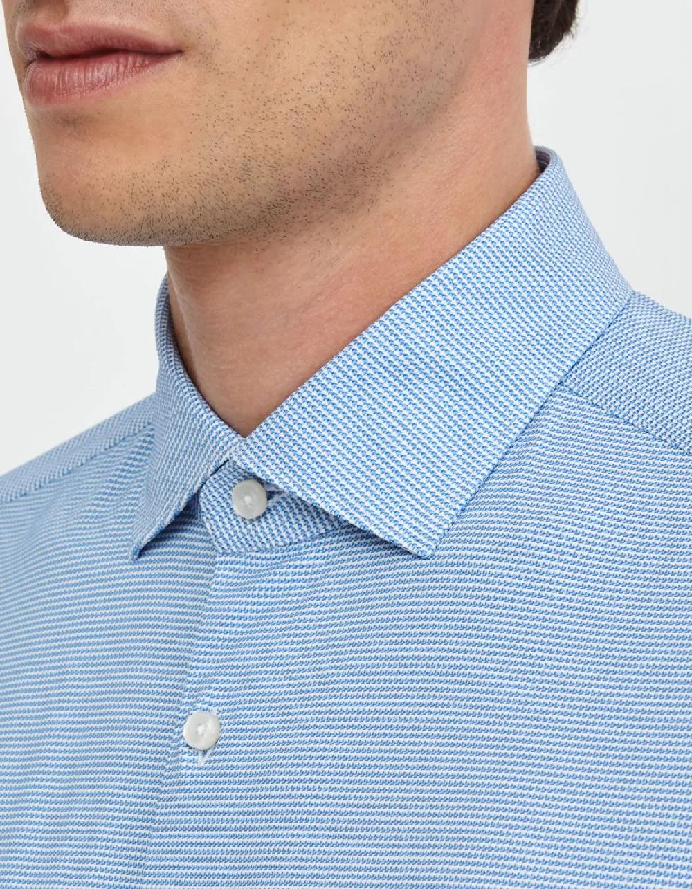 Xacus Camicia Collo francese piccolo Fantasia Armaturato Celeste