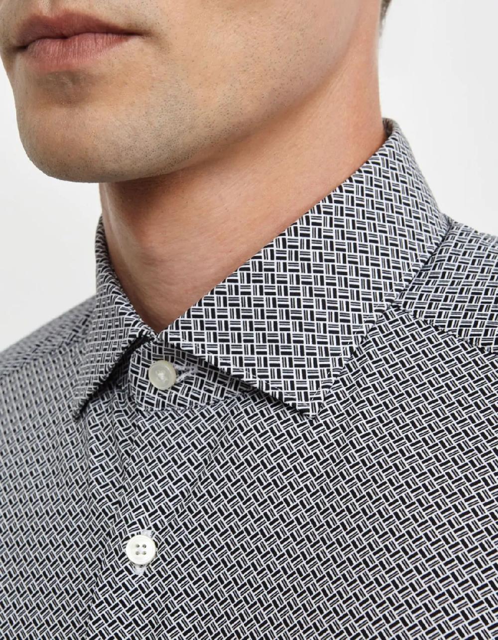 Xacus Camicia Collo francese piccolo Fantasia Armaturato Bianco nero