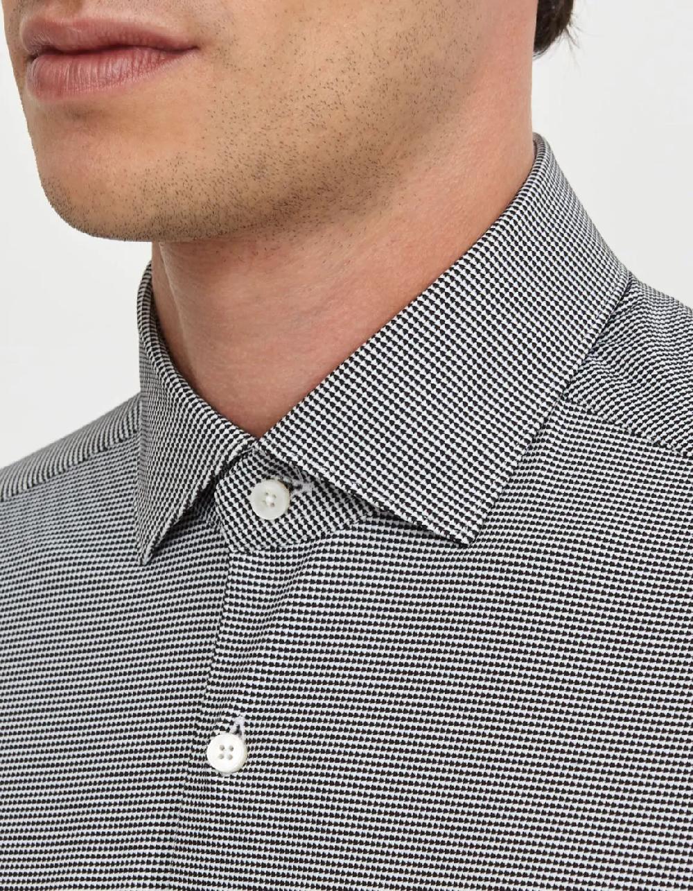 Xacus Camicia Collo francese piccolo Fantasia Armaturato Nero