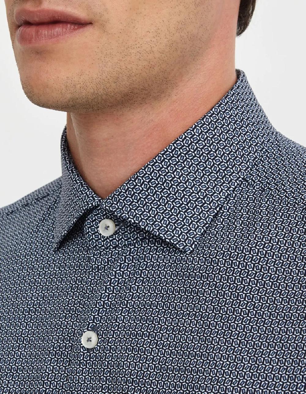 Xacus Camicia Collo francese piccolo Fantasia Maglia Blu bianco