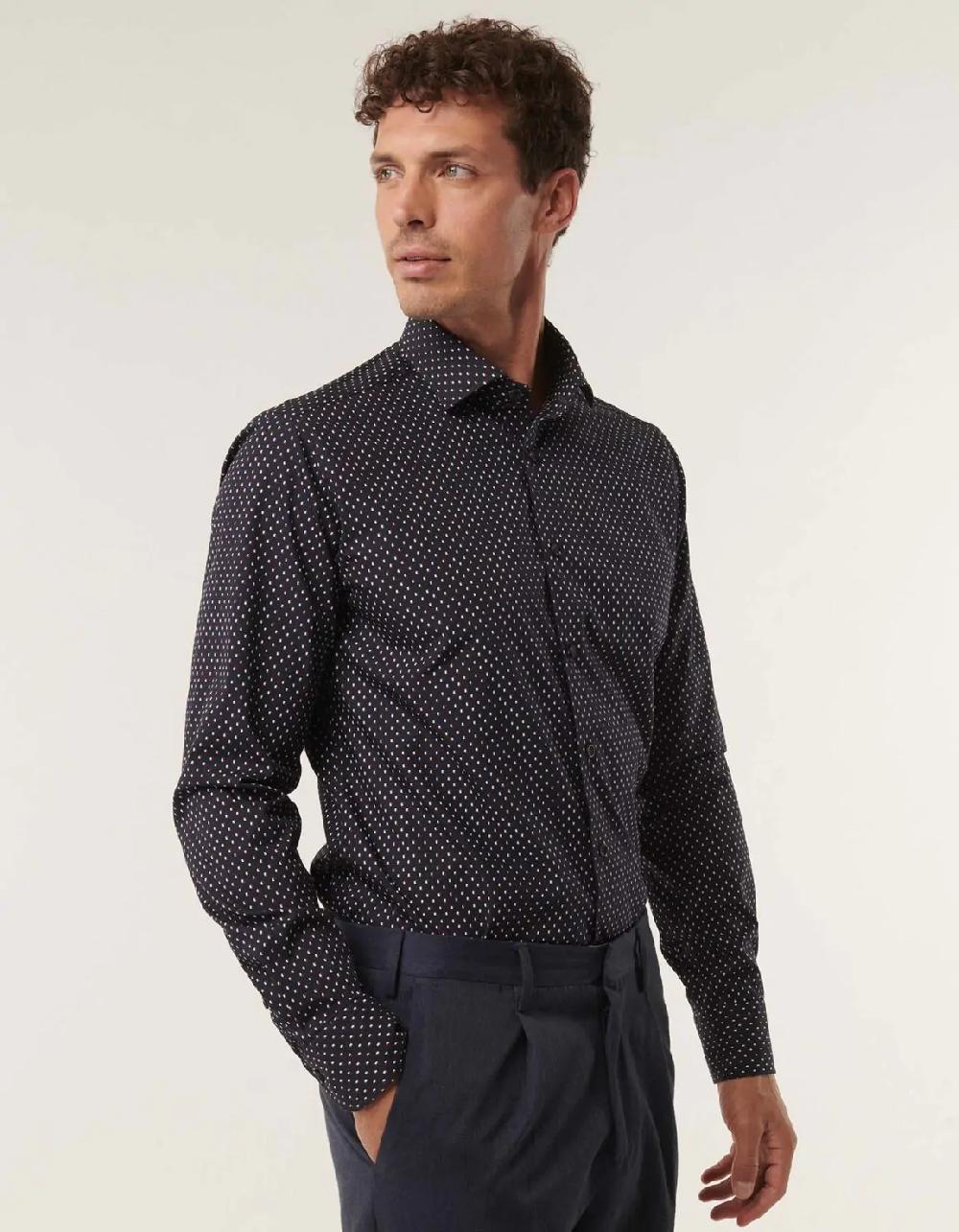 Xacus Camicia Collo francese piccolo Fantasia Popeline Blu scuro