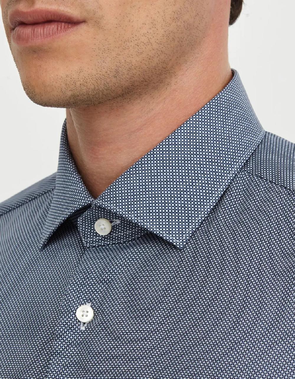 Xacus Camicia Collo francese piccolo Fantasia Popeline Blu