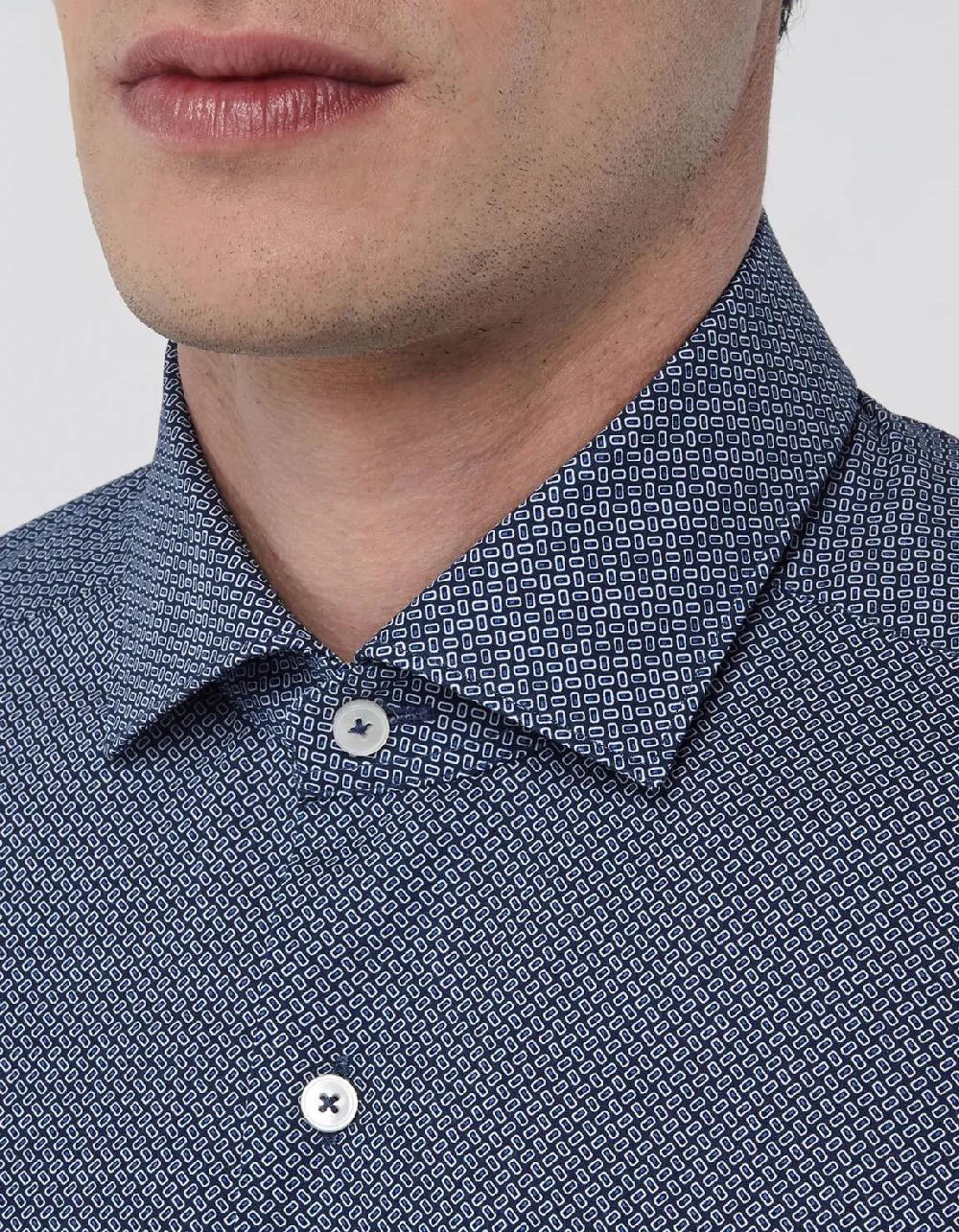 Xacus Camicia Collo francese piccolo Fantasia Popeline Blu