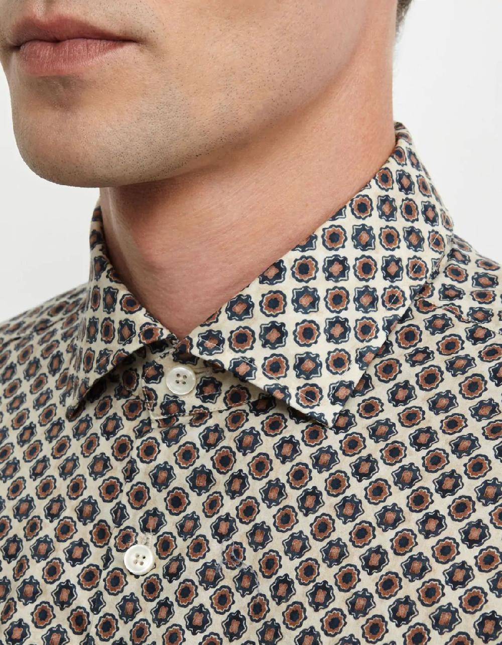 Xacus Camicia Collo francese piccolo Fantasia Popeline Beige