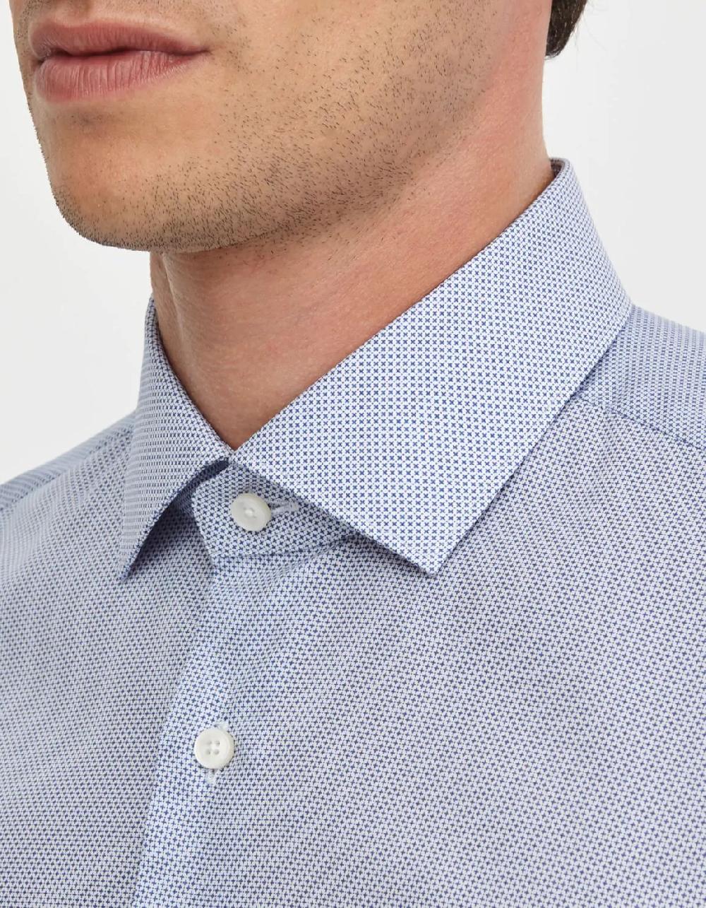 Xacus Camicia Collo francese piccolo Fantasia Popeline Celeste