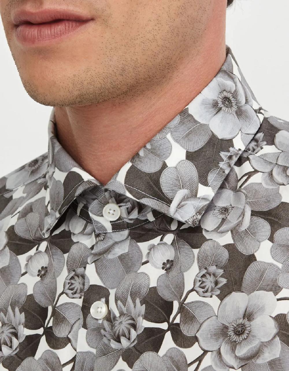 Xacus Camicia Collo francese piccolo Fantasia Popeline Grigio chiaro