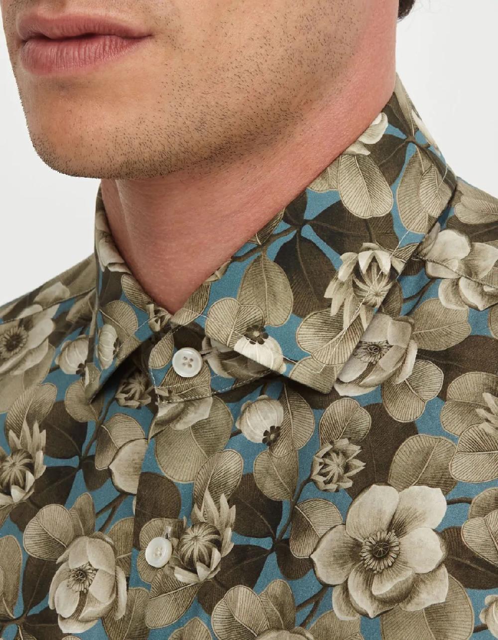 Xacus Camicia Collo francese piccolo Fantasia Popeline Multicolor