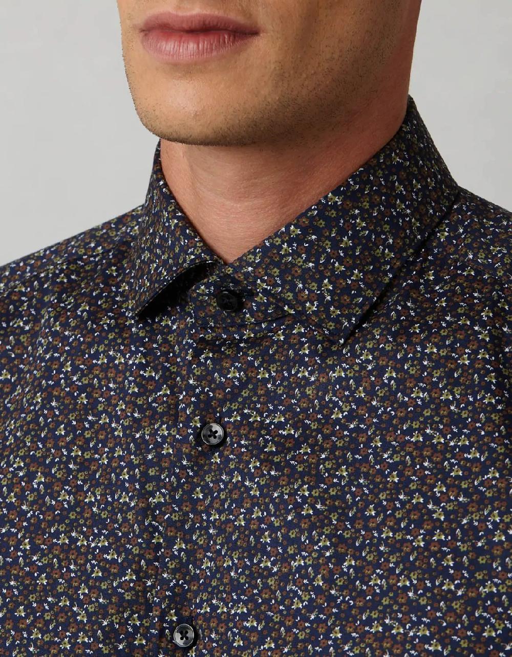 Xacus Camicia Collo francese piccolo Fantasia Popeline Multicolor