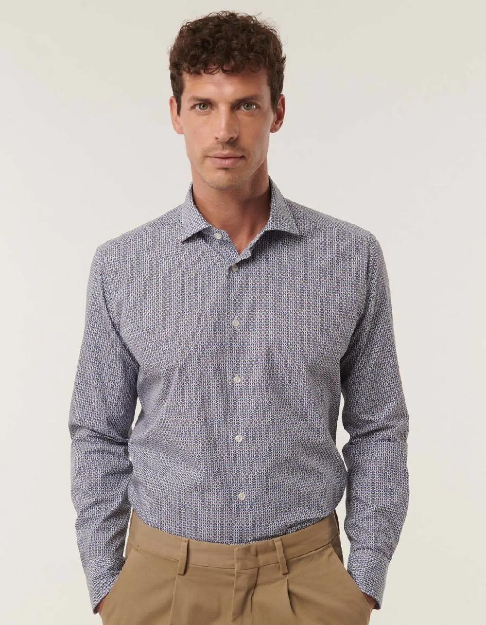 Xacus Camicia Collo francese piccolo Fantasia Popeline Multicolor