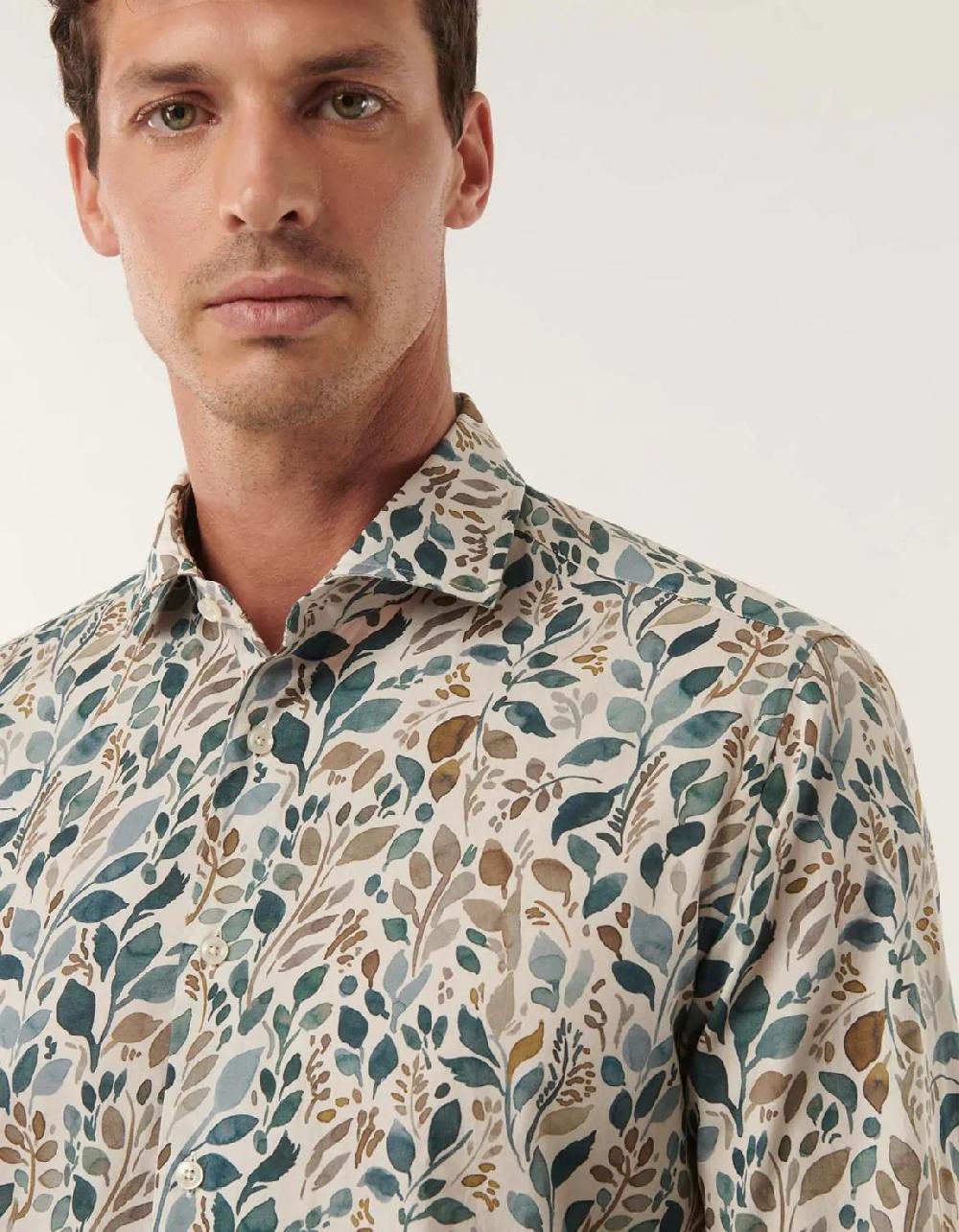 Xacus Camicia Collo francese piccolo Fantasia Popeline Multicolor