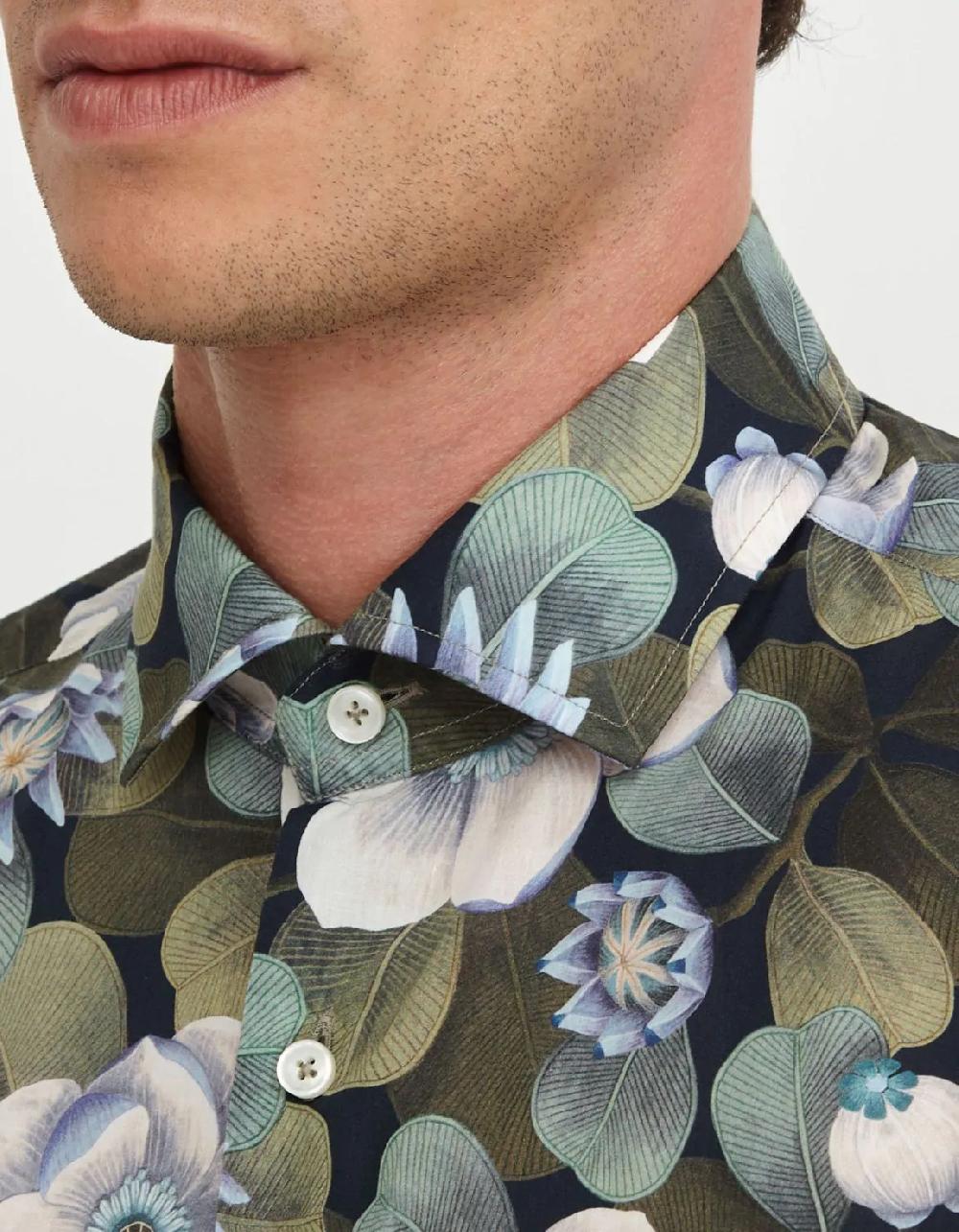 Xacus Camicia Collo francese piccolo Fantasia Popeline Multicolor