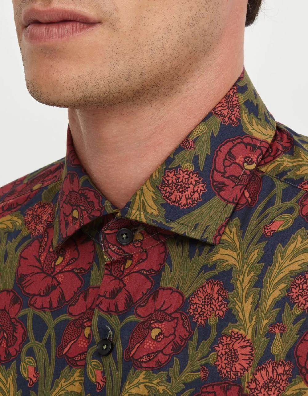 Xacus Camicia Collo francese piccolo Fantasia Popeline Multicolor