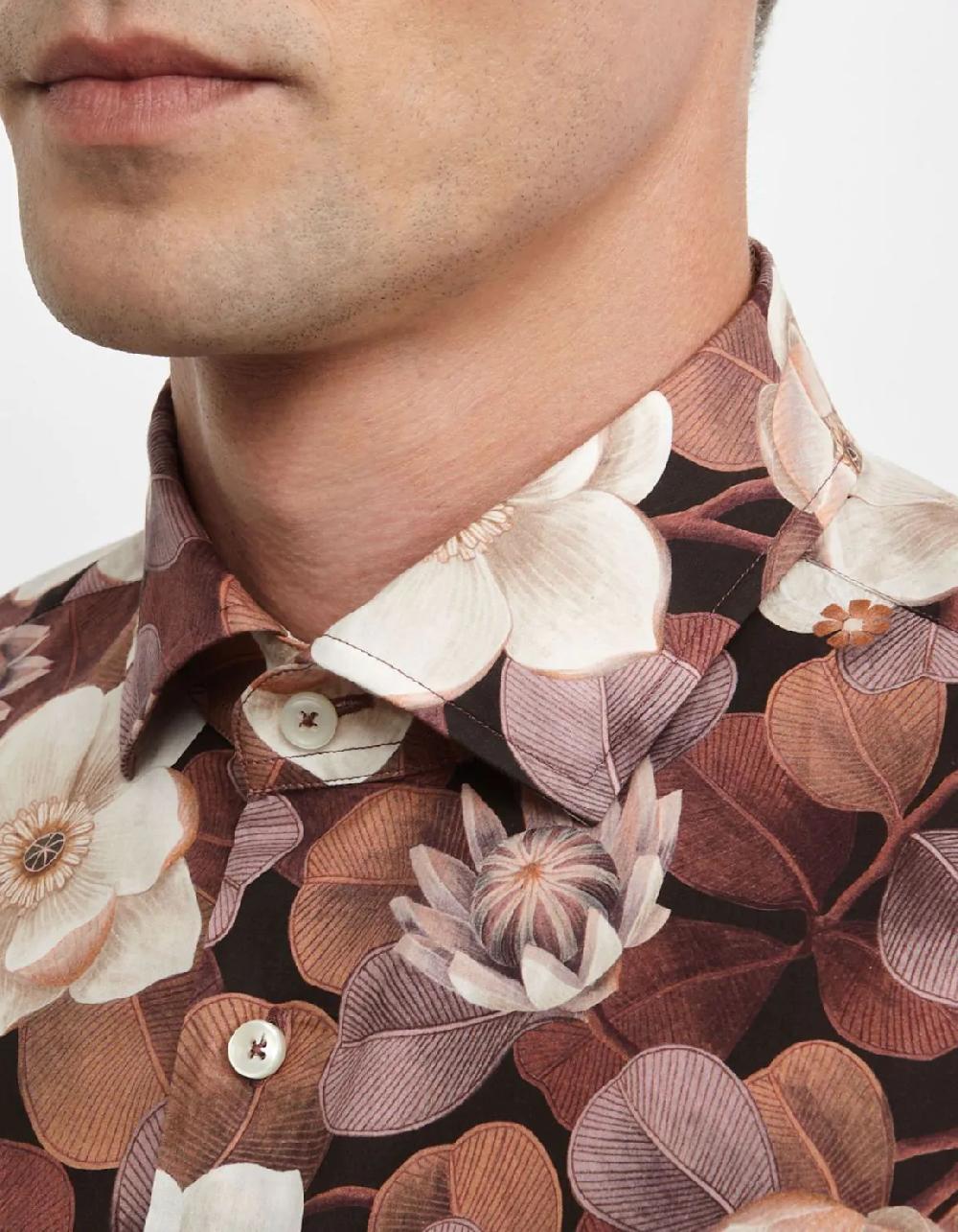 Xacus Camicia Collo francese piccolo Fantasia Popeline Rosa antico