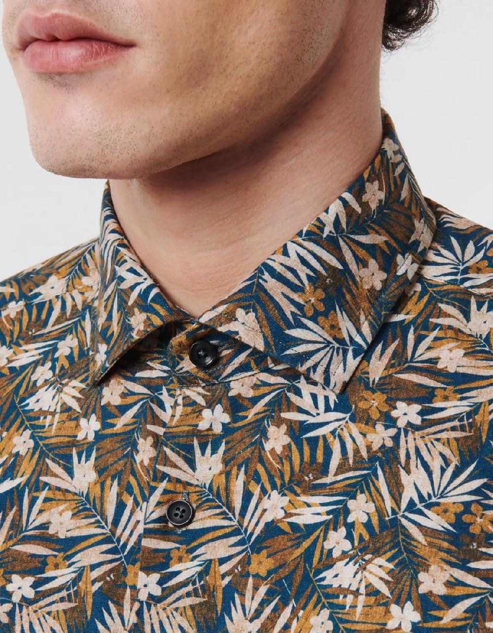 Xacus Camicia Collo francese piccolo Fantasia Tela Multicolor