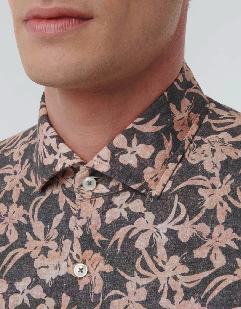 Xacus Camicia Collo francese piccolo Fantasia Tela Rosa