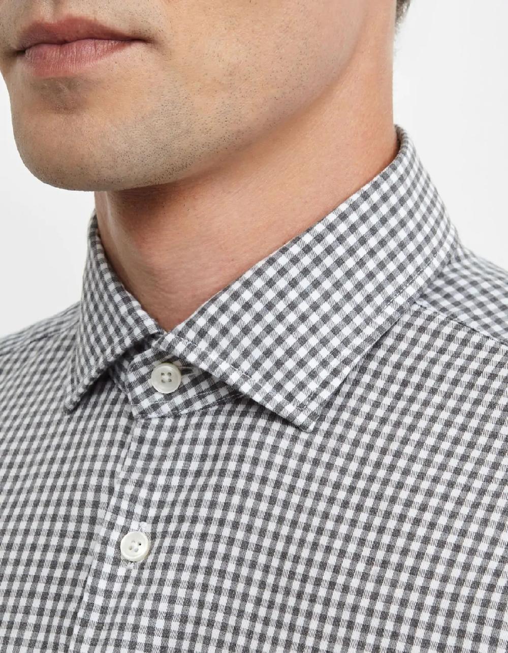 Xacus Camicia Collo francese piccolo Quadri Twill Grigio