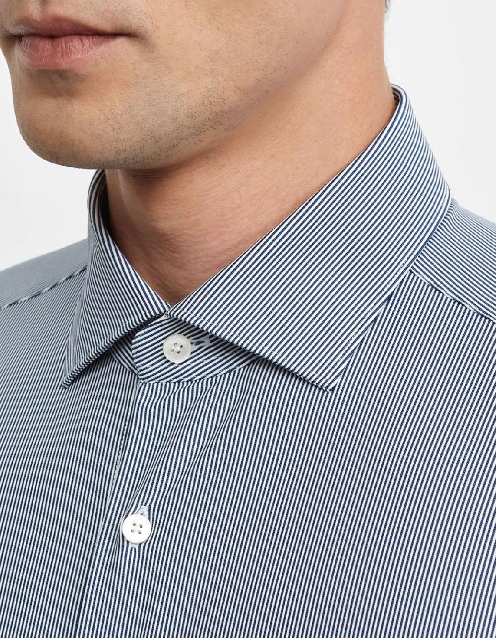 Xacus Camicia Collo francese piccolo Righe Armaturato Blu navy