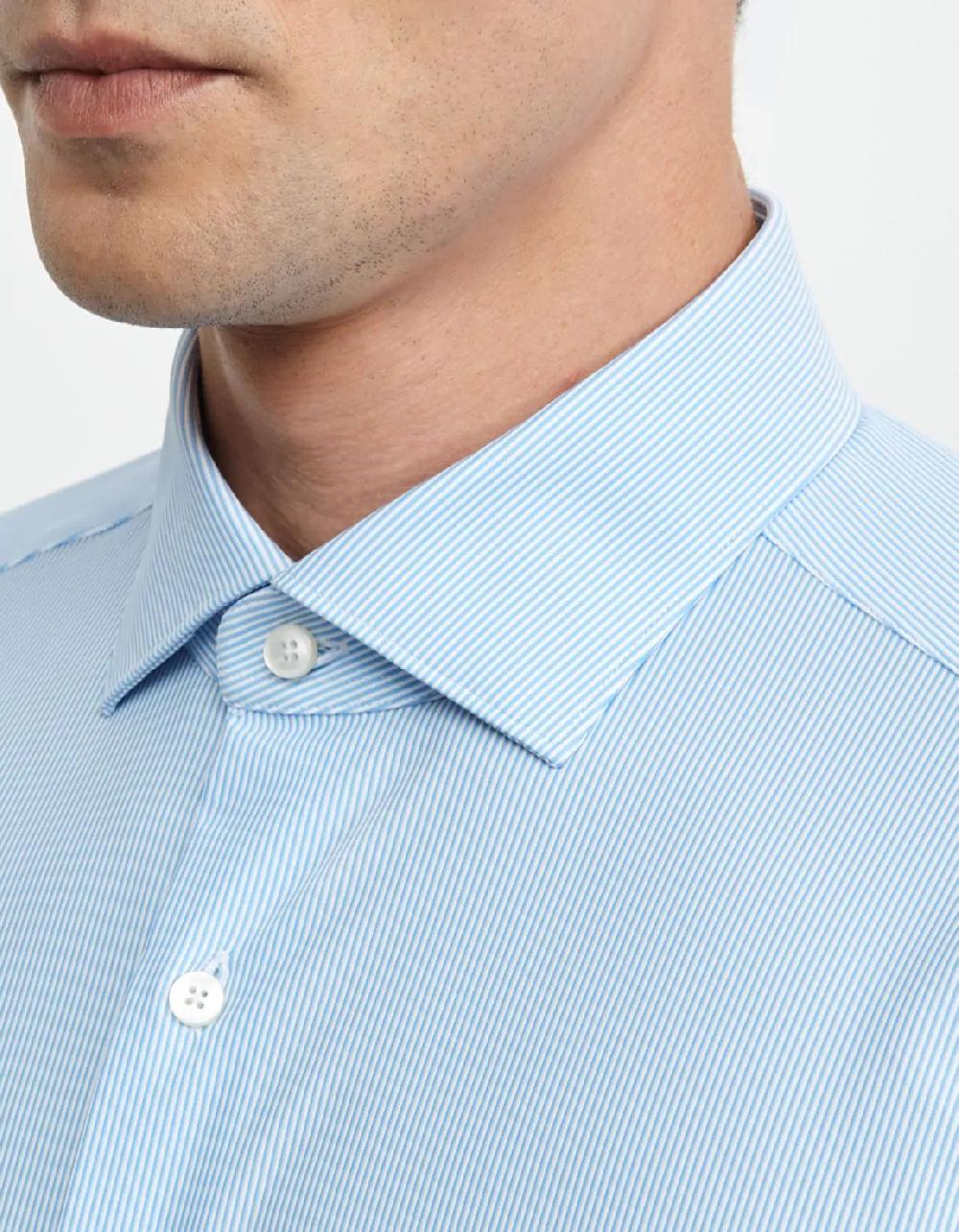 Xacus Camicia Collo francese piccolo Righe Armaturato Celeste chiaro