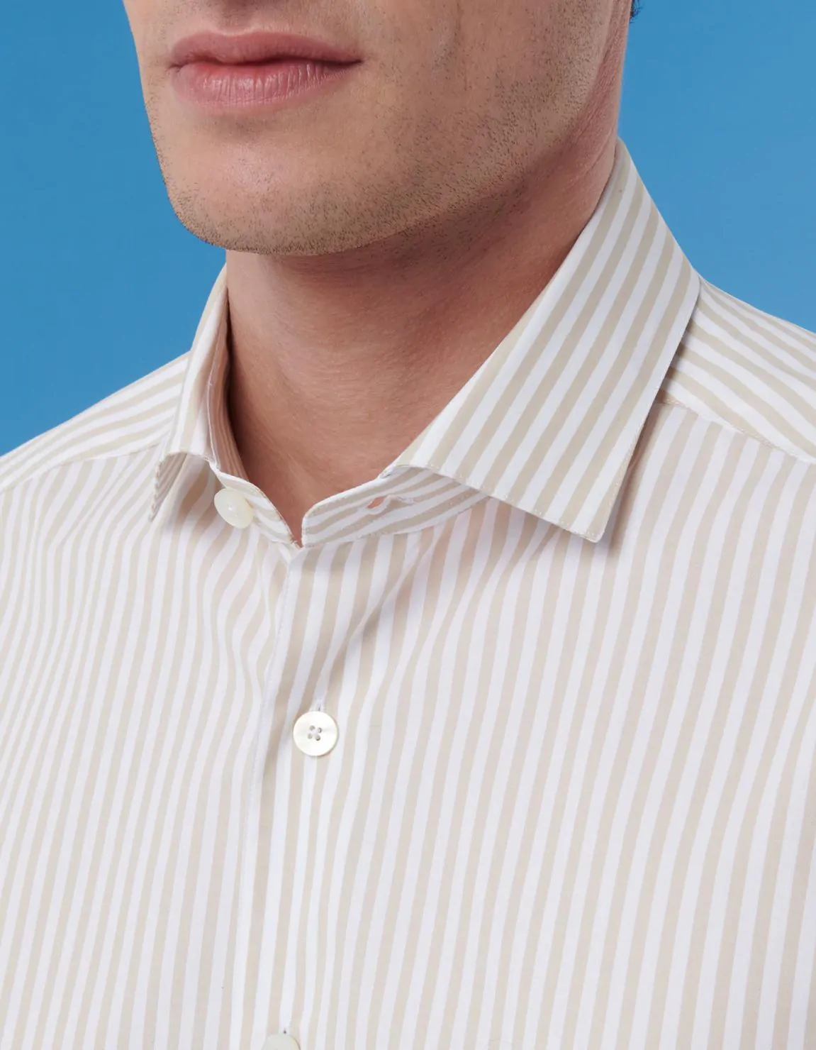 Xacus Camicia Collo francese piccolo Righe Popeline Bianco