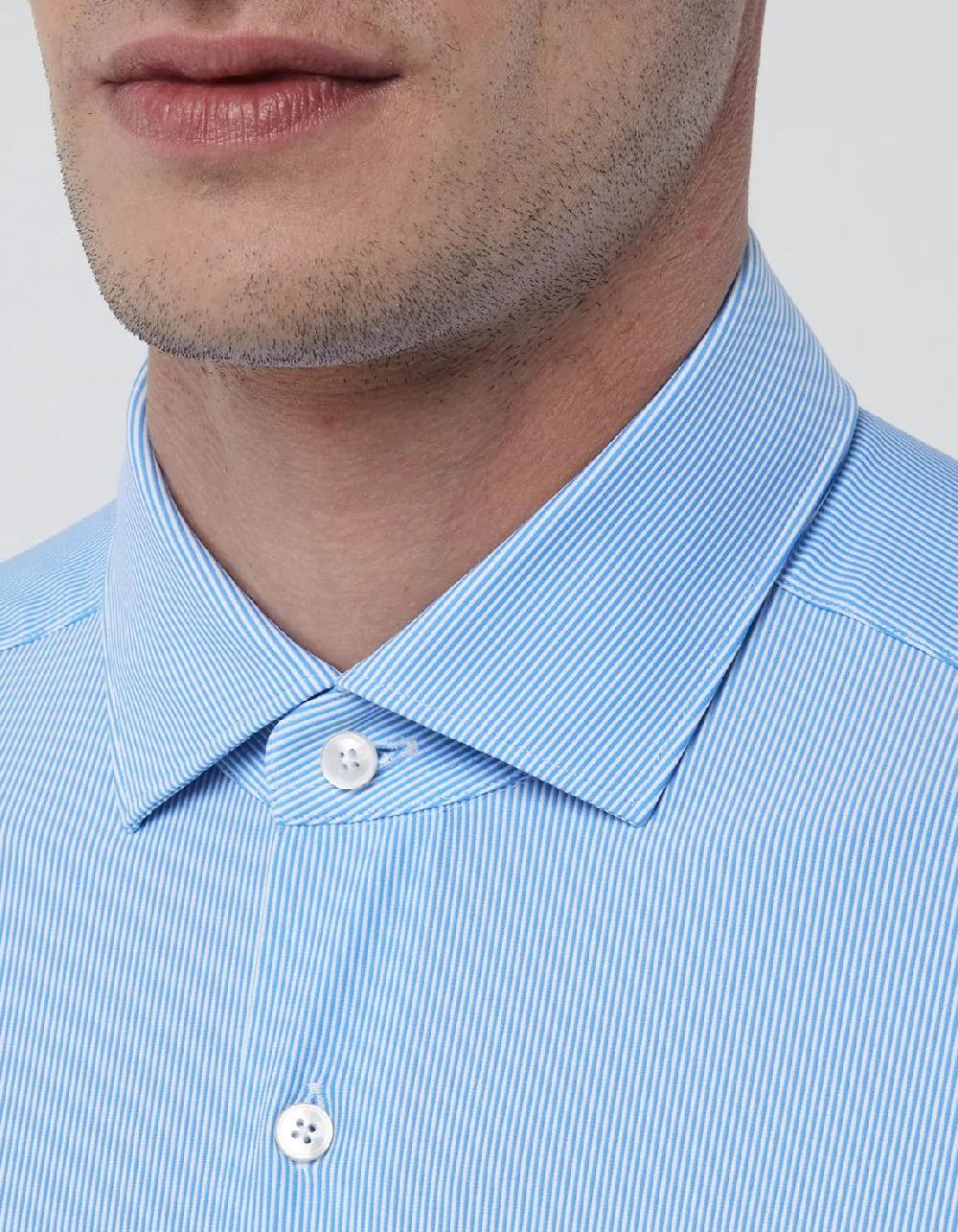 Xacus Camicia Collo francese piccolo Righe Twill Azzurro