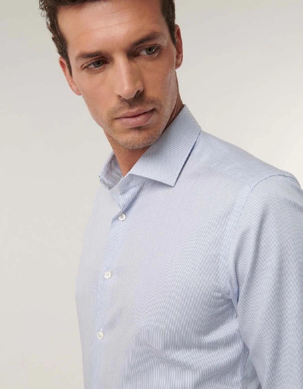 Xacus Camicia Collo francese piccolo Righe Twill Blu bianco