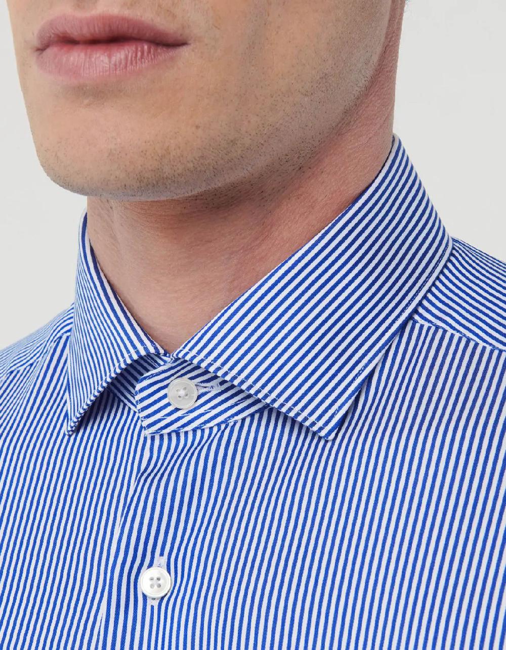 Xacus Camicia Collo francese piccolo Righe Twill Blu