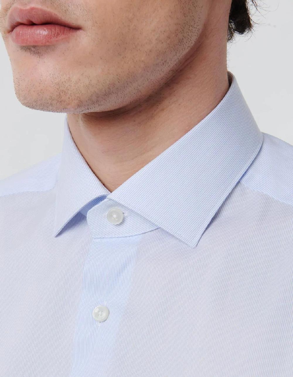 Xacus Camicia Collo francese piccolo Righe Twill Celeste