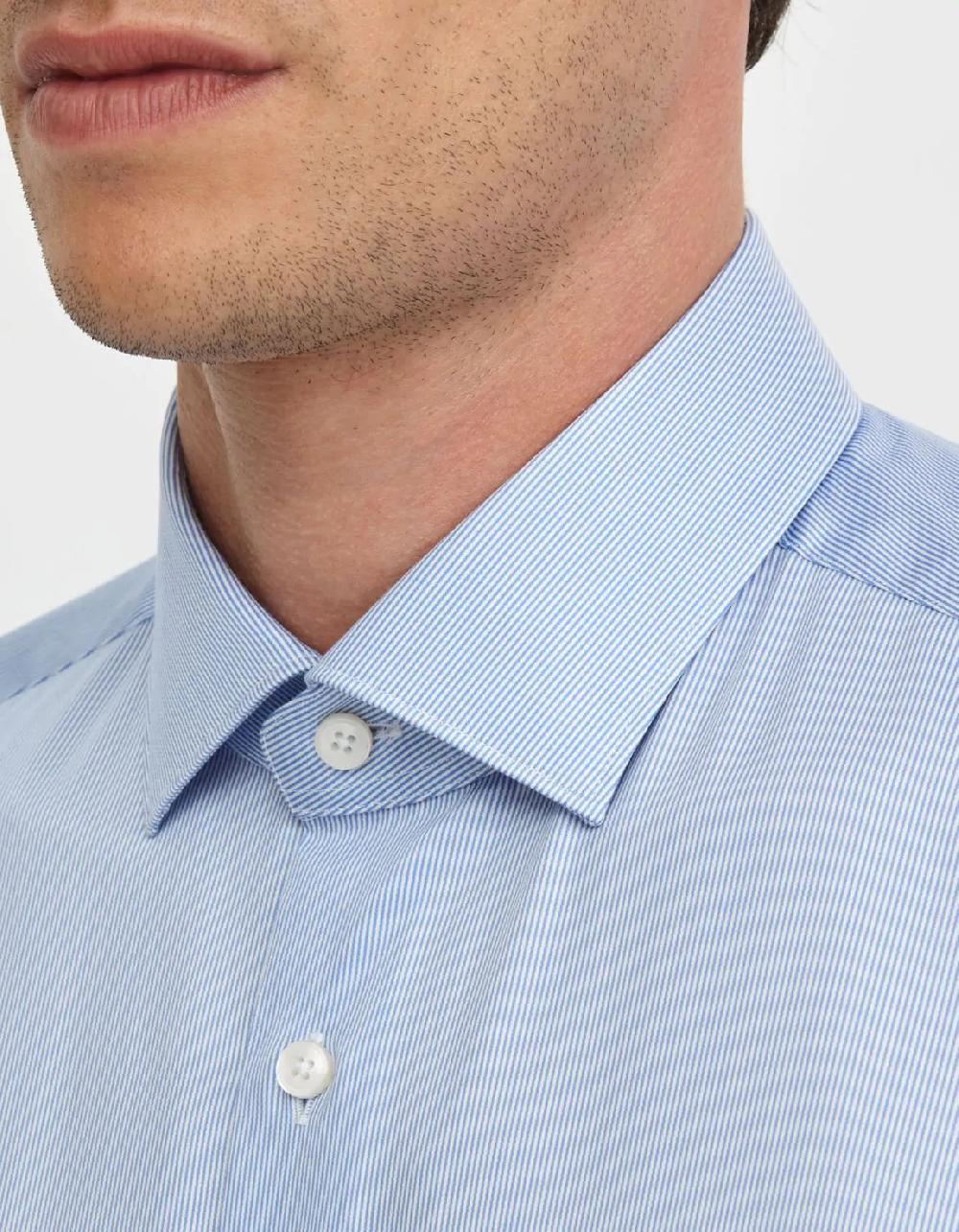 Xacus Camicia Collo francese piccolo Righe Twill Celeste chiaro
