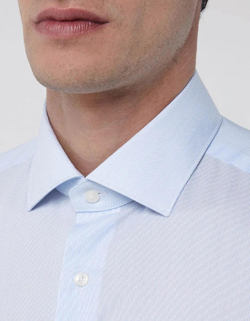 Xacus Camicia Collo francese piccolo Righe Twill Celeste