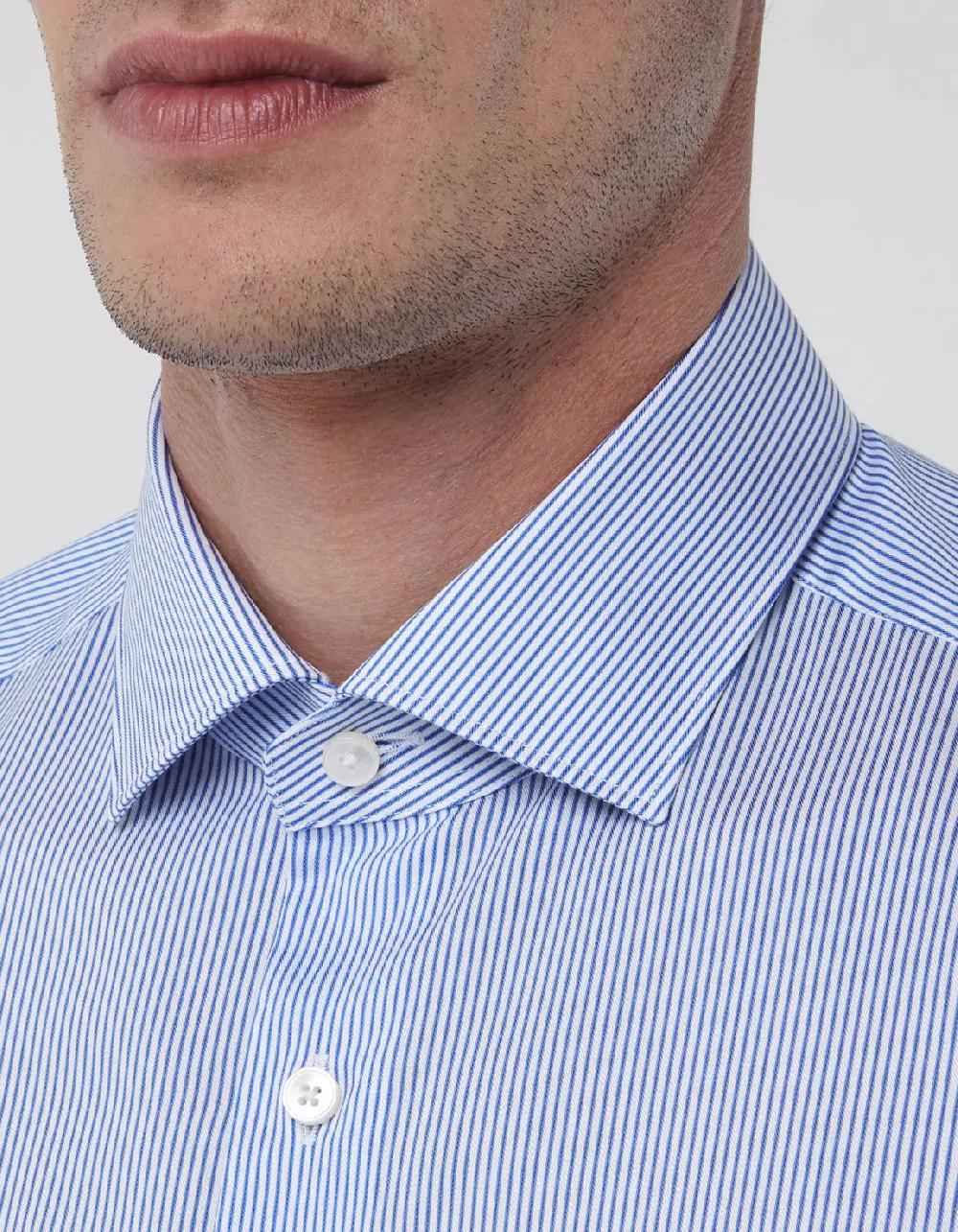 Xacus Camicia Collo francese piccolo Righe Twill Celeste