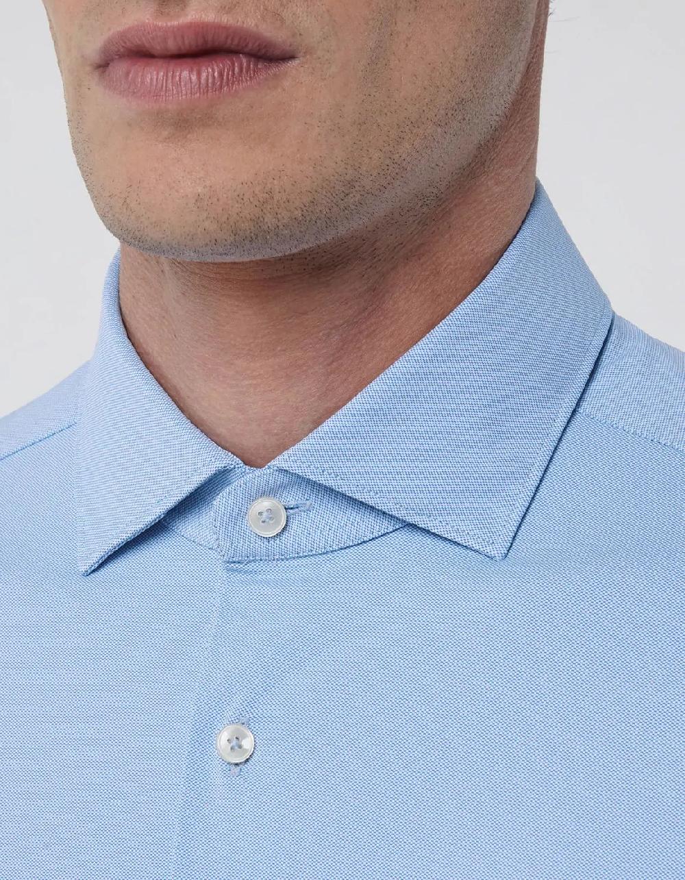 Xacus Camicia Collo francese piccolo Tinta Unita Armaturato Celeste scuro