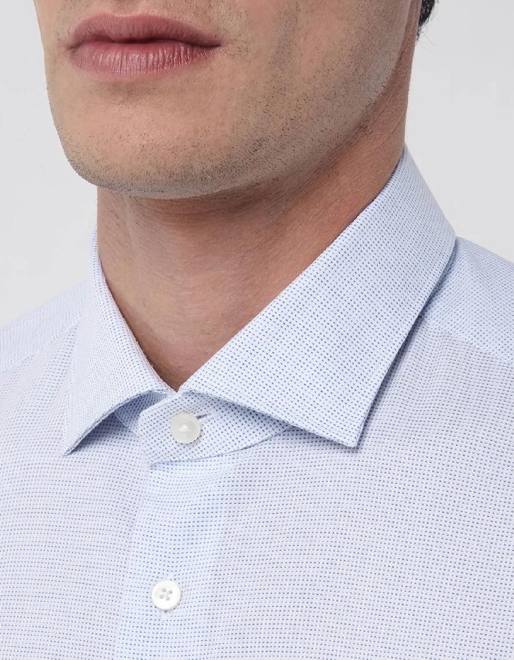 Xacus Camicia Collo francese piccolo Tinta Unita Armaturato Celeste chiaro